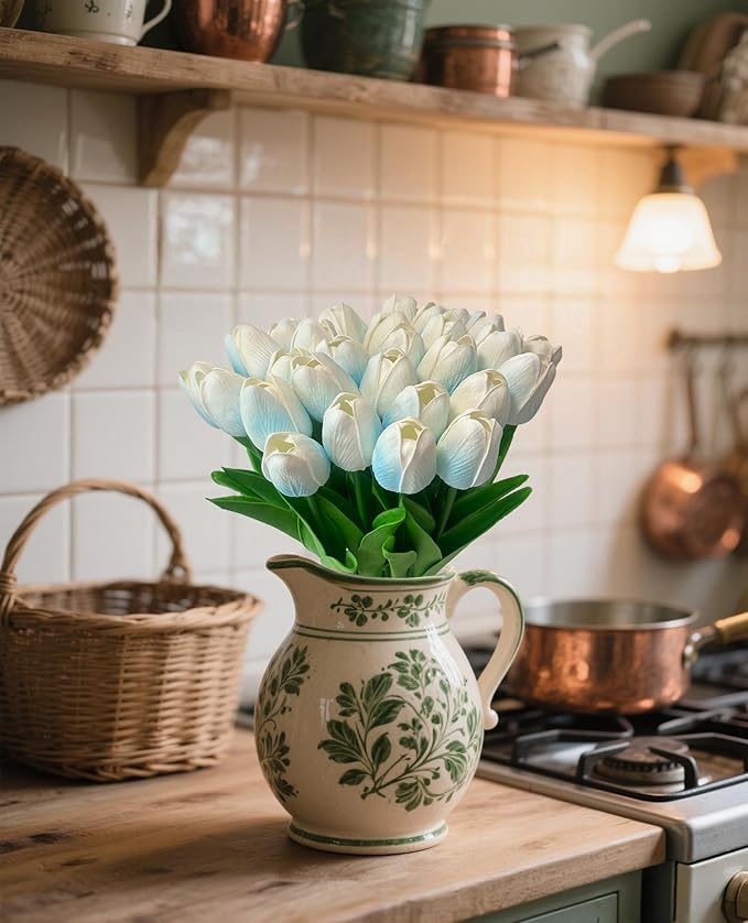 15 Pcs Fake Tulips Artificial Flowers Real Touch PU Faux Flowers Tulip Stems for Wedding Bouquet Floral Arrangement Home Party Office Decorations Mother's Day-Ruum Studio Home