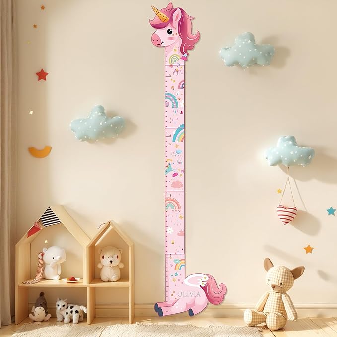 Personalized Name Growth Chart for Kids, Unicorn Wooden Wall Decor Growth Chart, Wall Decor for Kids Room, Wooden Growth Chart for Wall and Nursery Medical Office Toddler Playroom-Ruum Studio Home