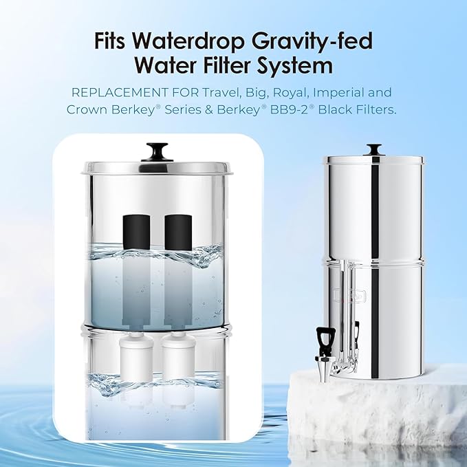 Waterdrop NSF/ANSI 42&372 Standard Gravity Water Filter, Replacement for Berkey® BB9-2® Black Filters & PF-2® Fluoride Filters, Berkey® Gravity Water Filter System and Waterdrop King Tank Series-Ruum Studio Home