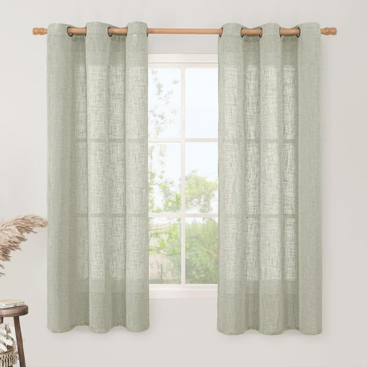 LAMIT Linen Curtains 63 inch Length 2 Panels for Living Room, Light Filtering Panels Bronze Grommet Neutral Textured Drapes for Bedroom/Office, Sage Grey, 34 x 63 Inch-Ruum Studio Home