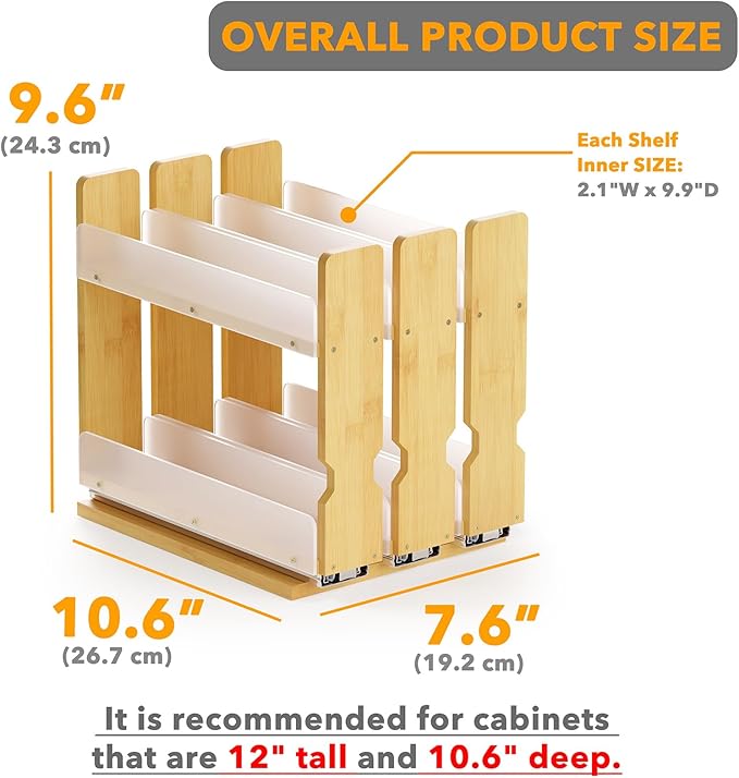 SpaceAid Bamboo Pull Out Spice Rack Organizer for Cabinet, Heavy Duty Slide Out Seasoning Kitchen Pantry Sliding Vertical Organization, 7.6" Wide, 3 Drawers(2" Wide), 2-Tier, Natural-Ruum Studio Home