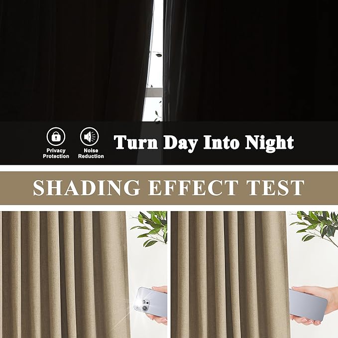 Vision Home Brown Pinch Pleated Full Blackout Curtains Linen Blended Room Darkening Window Curtains 120 inch for Living Room Bedroom Thermal Insulated Pinch Pleat Drapes with Hooks 10ft 40" Wx120 Lx2