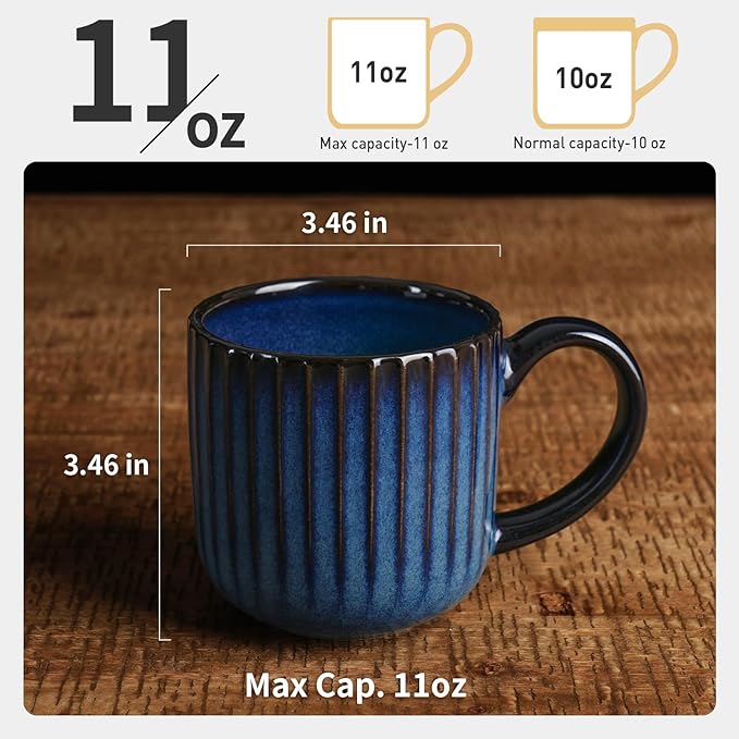 famiware Coffee Mugs Set of 4, Starlight 11 oz Mug Cup Set with Handle for Coffee, Tea, Cocoa, Milk - Ceramic Stoneware Mug Set, Nebulas Blue-Ruum Studio Home
