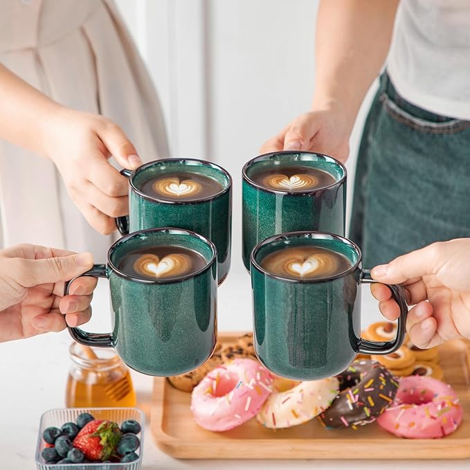 vancasso STARRY Coffee Mugs Set, 12 oz Ceramic Coffee Cups for Latte Hot Tea Cappuccino Cocoa Milk Stoneware Cups Set of 6, Dishwasher & Microwave Safe, Green-Ruum Studio Home