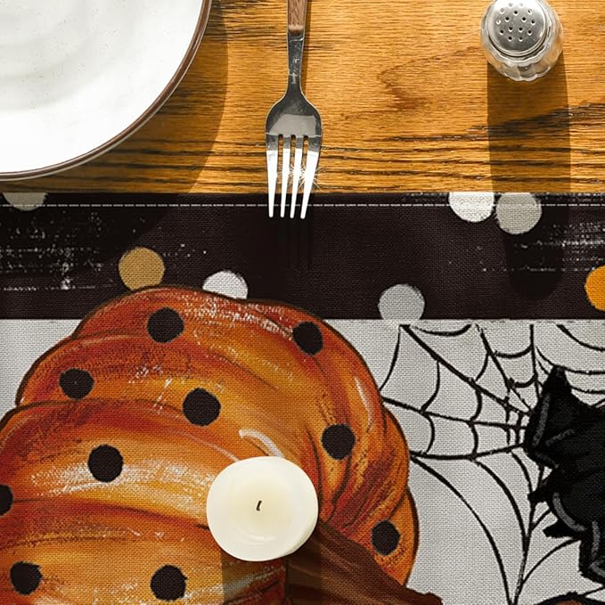 Artoid Mode Jack-O'-Lantern Pumpkin Ghost Spider Web Halloween Table Runner,Holiday Kitchen Dining Table Decoration for Home Party Decor 13 x 72 Inch-Ruum Studio Home