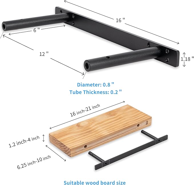 Hidden Shelf Brackets , Floating Shelf Bracket (Additional Brackets -NO Kits) 16 Inch -2 Pcs-Ruum Studio Home