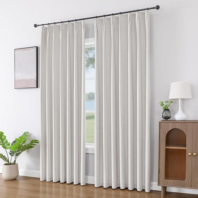 Joydeco Pinch Pleated Linen Curtains Darkening Drapes for Bedroom, 100% Blackout Drapes 96 inches Long 2 Panels Heat Blocking Curtains(Ivory,40'' Wx96'' L)-Ruum Studio Home