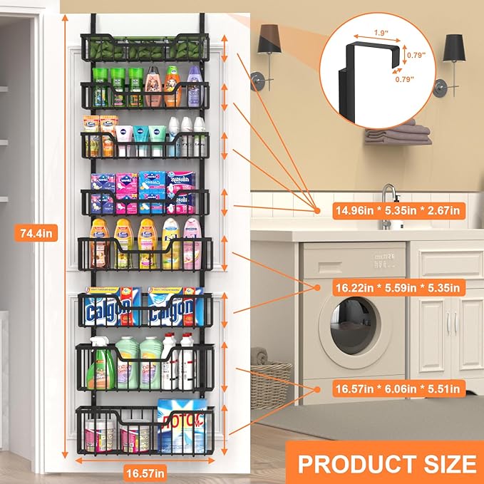 Over The Door Pantry Organizer, 8-Tier Pantry Door Organizer Shelves | 3 Sizes | Adjustable Basket | Metal Hanging Spice Rack for Kitchen, Pantry, Cabinet, Back of Door Seasoning Rack, Black-Ruum Studio Home