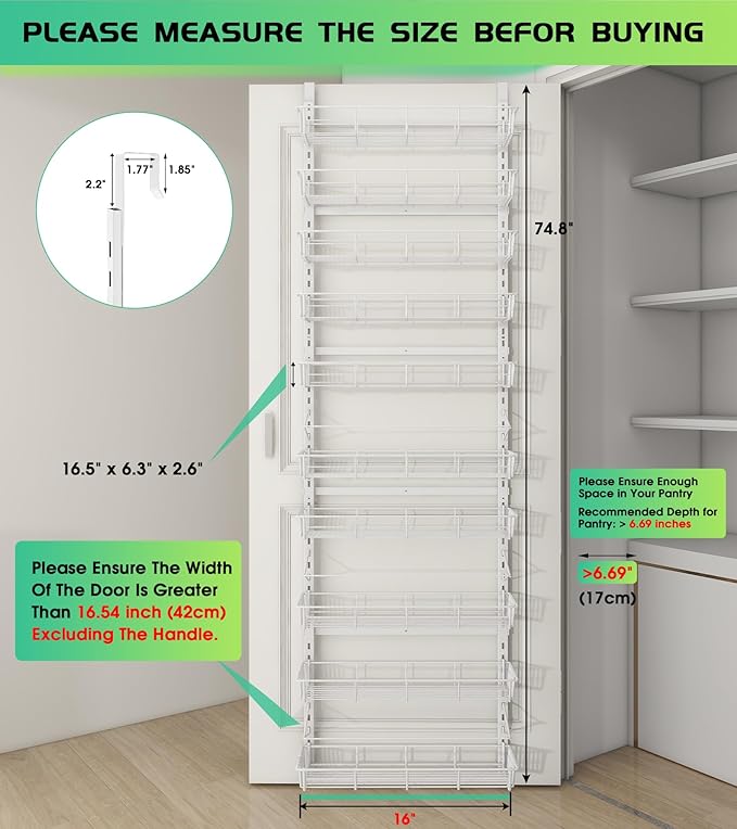 White 10-Tier Over The Door Pantry Organizer, Pantry Organization and Storage, Metal Hanging Adjustable Basket, Wall Spice Rack Seasoning Shelves, Home & Kitchen Essentials-Ruum Studio Home