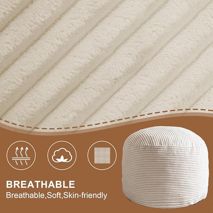 Round Stuffed Pouf Ottoman, Foot Stools Ottoman,Corduroy Poufs with Foam Chunk Filling, Furry and Fluffy Storage Ottomans, 20 X 15 Floor Poufs Foot Rest for Living Room-Ruum Studio Home