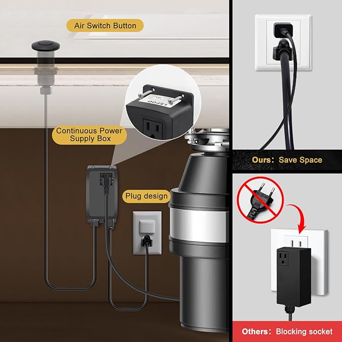 Garbage Disposal Air Switch Kit, Garbage Disposal Button, Sink Top Waste Disposer On/Off Switch, Matte Black (Stainless Steel Cover), UL Listed Air Switch Compatible with All Garbage Disposals-Ruum Studio Home