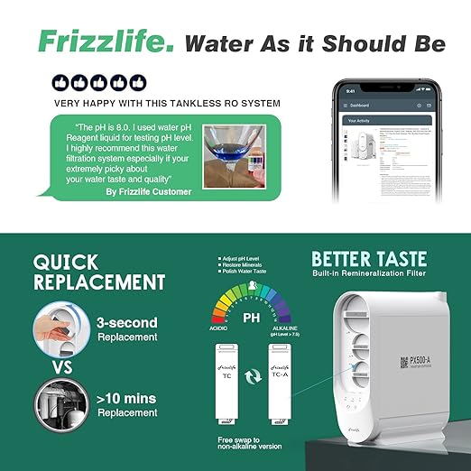 Frizzlife PX500-A Under Sink Tankless Reverse Osmosis Water Filtration System, 500 Gallons Per Day, Remineralizes Water, Easy DIY Installation, Low Maintenance-Ruum Studio Home