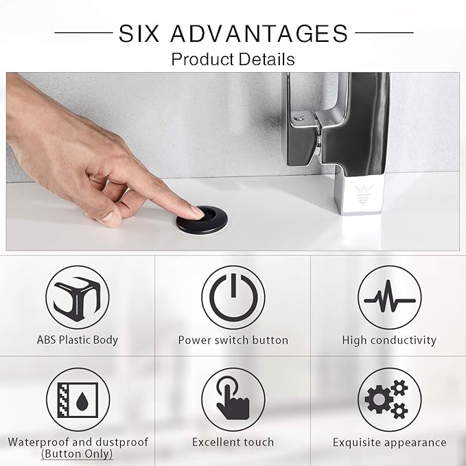 Garbage Disposal SinkTop Air Switch Kit with Long Button,Brass Made Cover,UL,Matte Black-Ruum Studio Home