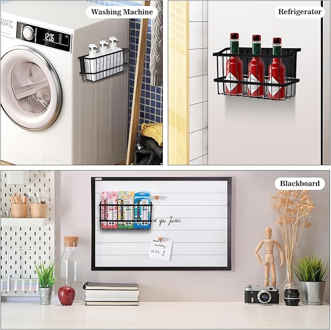 Magnetic Storage Basket, Black Magnetic Towel Basket with Strong Magnet for Kitchen Laundry Room Office School Organization and Home Dryer Ball Storage, 11.02"x3.15"x5.91"-Ruum Studio Home