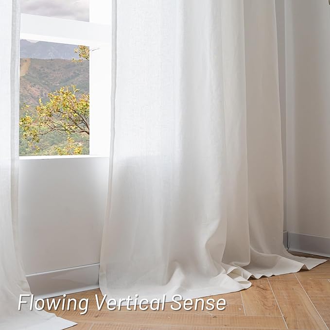 MYSKY HOME White Linen Curtains for Living Room, 100% Linen Natural Semi Sheer Curtains & Drapes 84 inches Length 2 Panels Farmhouse Country Light Filtering Bedroom Window Rod Pocket, 50" Wide, White-Ruum Studio Home
