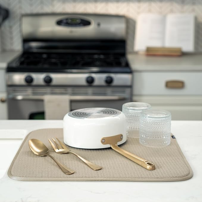 S&T INC. Dish Drying Mat, 16” x 18”, Absorbent Microfiber Kitchen Counter Mat, Dish Drying Pad for Dishes, Utensils, Pots and Pans, Large, Pure Cashmere-Ruum Studio Home