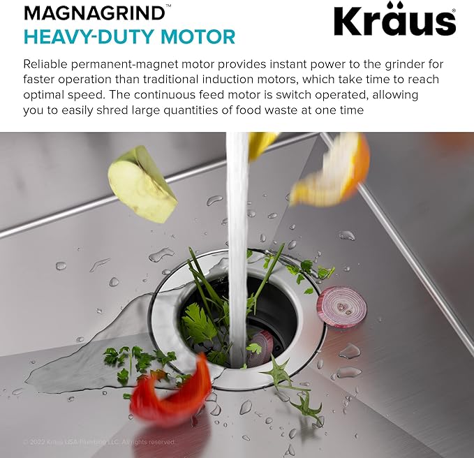 KRAUS WasteGuard 1 HP Ultra-Quiet Garbage Disposal with Quick Connect, Kitchen Sink Drain Cover, Power Cord and Flange Included, KWD100-100MBL-Ruum Studio Home