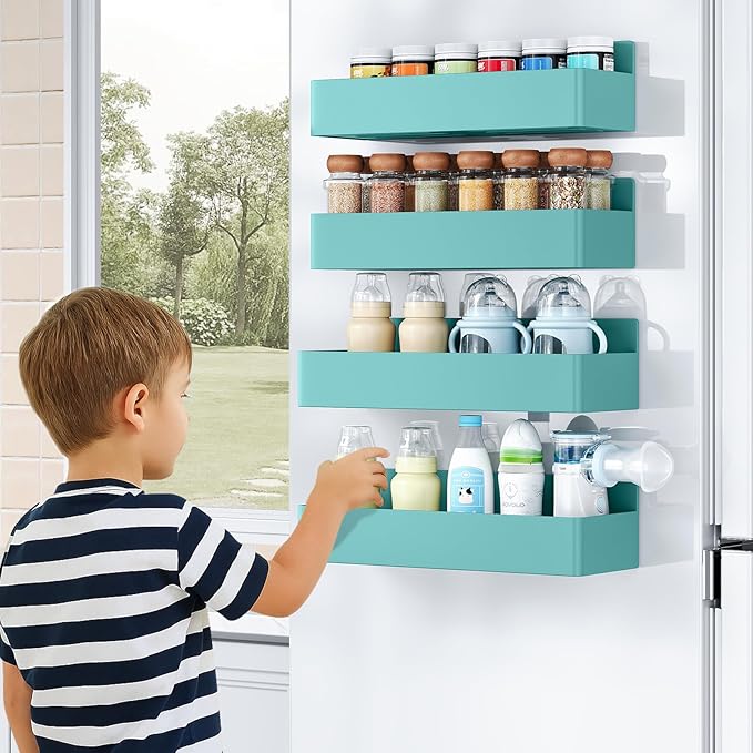 Magnetic Spice Rack for Refrigerator, Kitchen Organizer and Storage Shelf, Blue (4 Pack)…-Ruum Studio Home