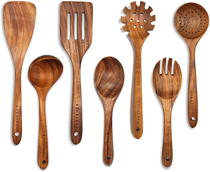 Teak Wooden Kitchen Utensil Set - 7Pcs Wooden Cooking Utensils Including Spatula-Ruum Studio Home