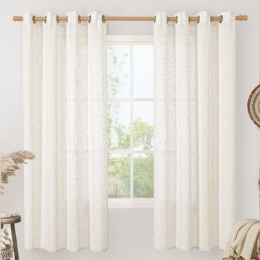 LAMIT Linen Blended Curtains 72 inch for Bedroom, Linen Textured Light Filtering Drapes Bronze Grommet Boho Neutral Panels for Farmhouse/Living Room, 2 Panels, 52 x 72 Inch, Cream-Ruum Studio Home