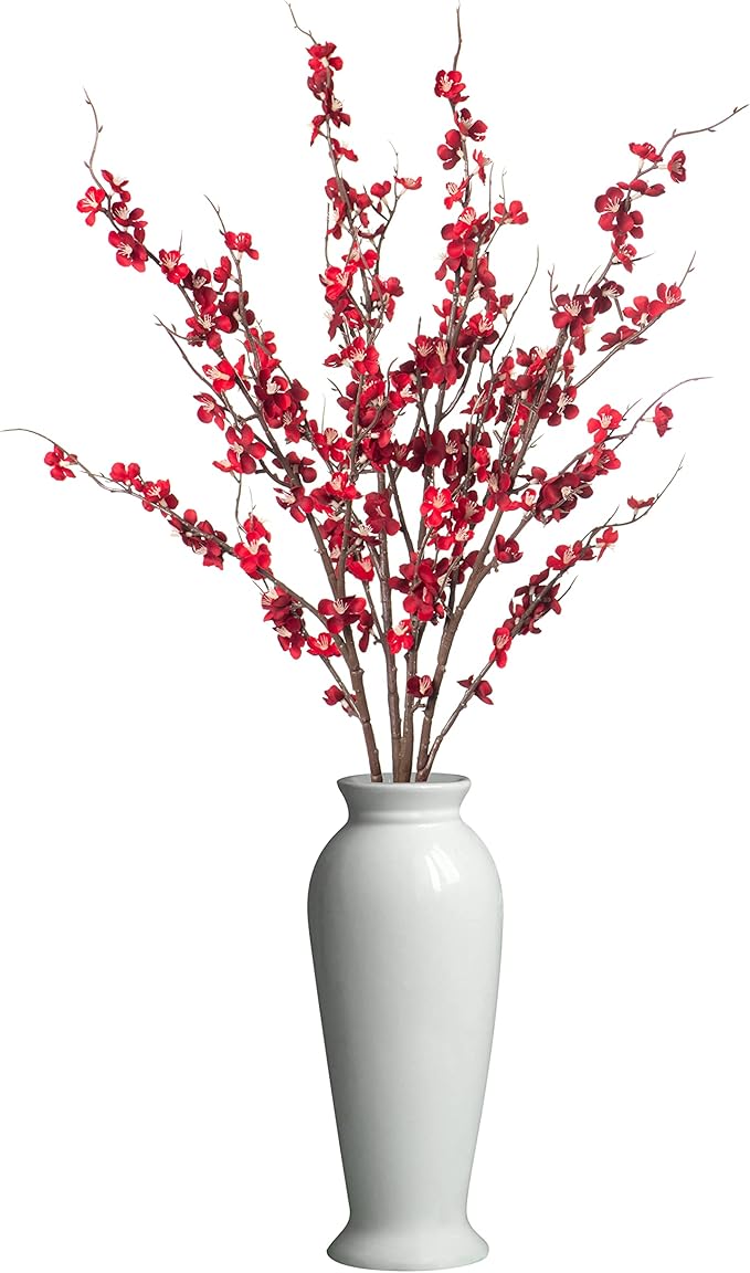 4Pcs Cherry Blossom Branches Artificial Flowers for Spring Summer Indoor Decoration,Faux Long Stem Artificial Flowers for Wedding Home Office Bedroom Party Table Centerpieces Decor(Red)-Ruum Studio Home