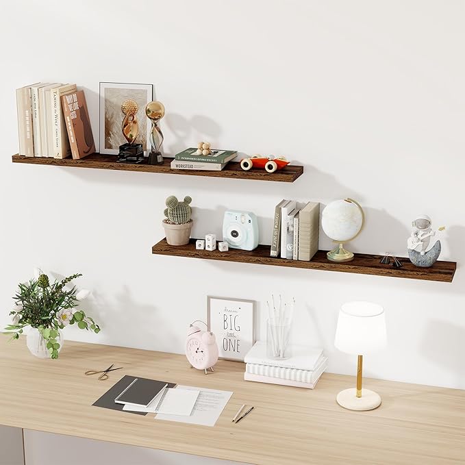 Floating Shelves for Wall, 48 Inch Floating Shelves for Home Decor, Wall Mounted Rustic Wood Shelves, Bathroom, Hanging Deep Shelf for Bedroom, Living Room, Kitchen (Rustic Brown, Set of 2)-Ruum Studio Home