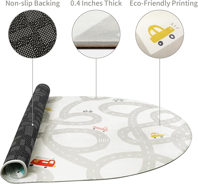 STARUIA Grey Kids Rug for Playroom, 5'x7' Washable Road Rug for Kids Bedroom, Non-Slip Car Rugs for Nursery, Large Traffic Play Mat Utral Soft Baby Carpet for Boys Girls Dorm Toy Room Tent-Ruum Studio Home