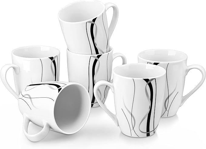 VEWEET Ceramic Coffee Mugs Set of 6, 11 OZ Coffee Cups Set with Handle, White Mugs Set Porcelain Cup Set for Kitchen, Microwave Dishwasher Safe, Series Fiona-Ruum Studio Home