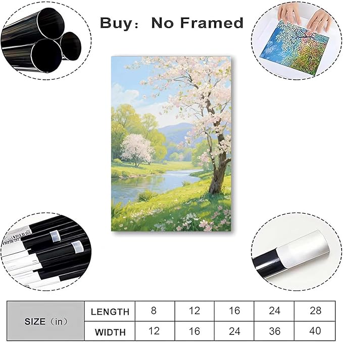 The scenery of a stream between trees and cherry blossoms under the blue sky is suitable for posting in the living room bedroom office landscape posters-Ruum Studio Home