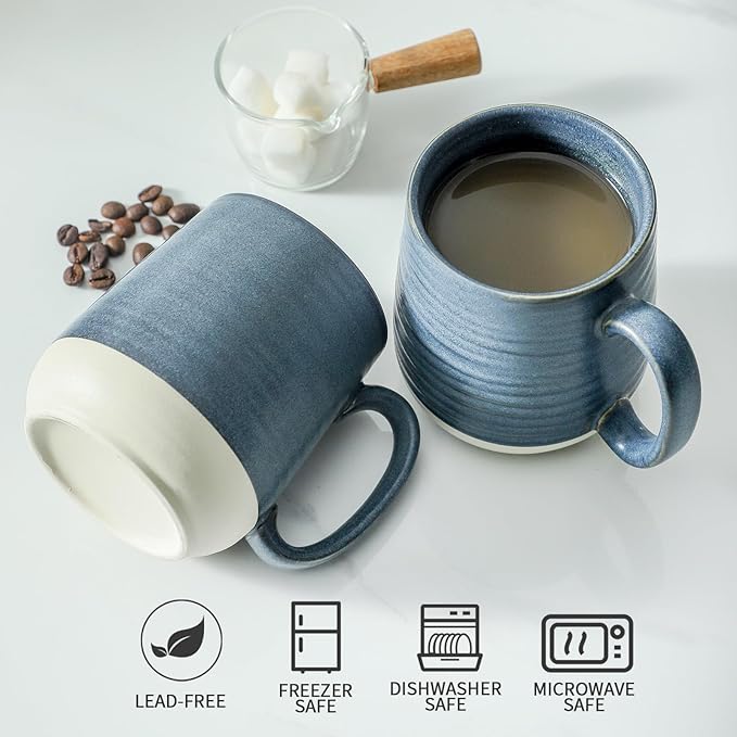 Hasense Coffee Cups, 15 oz Coffee Mugs Ceramic with Handles Set of 6, Tea Cup for Home and Office, Stylish Colorblocking Mug for Coffee, Tea, Latte, Cocoa, Dishwasher Microwave Safe, Deep Blue-Ruum Studio Home
