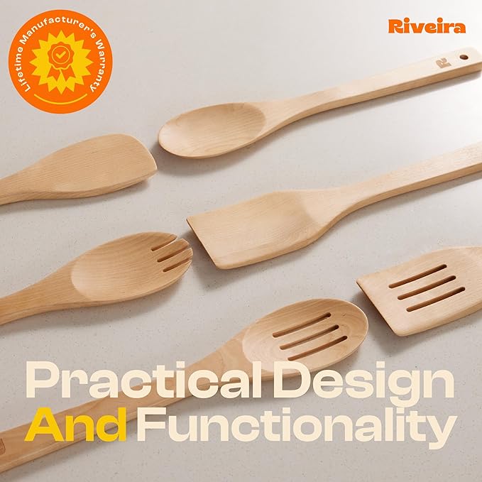 Riveira Maple Wooden Cooking Utensils Set of 6 Premium Non-Toxic Wooden Spoons & Spatula for Cooking-Ruum Studio Home