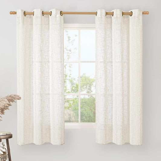 LAMIT Cream Linen Curtains 63 Inches Long for Living Room, Bronze Grommet Linen Drapes Light Filtering Sheer Window Curtains for Bedroom, Set of 2 Panels(38 x 63 Inch)-Ruum Studio Home