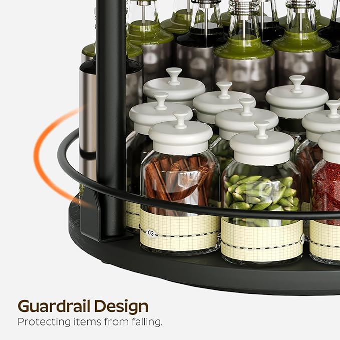 3-Tier Lazy Susan Organizer, Rotating Spice Rack, Spinning Organizer, Industrial Turntable Spice Rack Organizer for Cabinet, Kitchen Countertop, Pantry, Black SR23BK-Ruum Studio Home