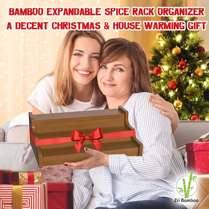 Bamboo Spice Rack Cabinet Organizer - 3 Tier Wooden Expandable Walnut Display Shelf-Ruum Studio Home