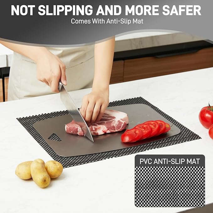 100% Pure Titanium Cutting Board, Non-Toxic Chopping Board For Kitchen, Rubber Mat, Double-Sided Pure Titanium Cutting Board for Kitchen (14"x10").-Ruum Studio Home