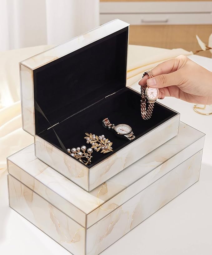 Homde Glass Decorative Storage Box: Set of 2 Boxes for Home Decor - Large Organizer with Lids for Decorations-Ruum Studio Home