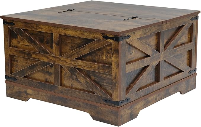 Coffee Table with Storage, Rustic Brown Square Coffee Tables for Living Room, Lift top Coffee Table with Large Hidden Compartment, Smart Cocktail Tables with Flip Top Lids for Home Office-Ruum Studio Home