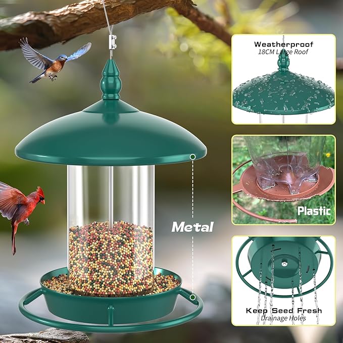 Pack of 2 Bird Feeder for Outdoor Hanging. Green-Ruum Studio Home