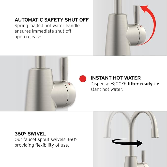InSinkErator HOT250 Instant Hot Water Dispenser System, Single-Handle Faucet in Satin Nickel with 2/3-Gallon Stainless Steel Tank, H250SN-SS-Ruum Studio Home