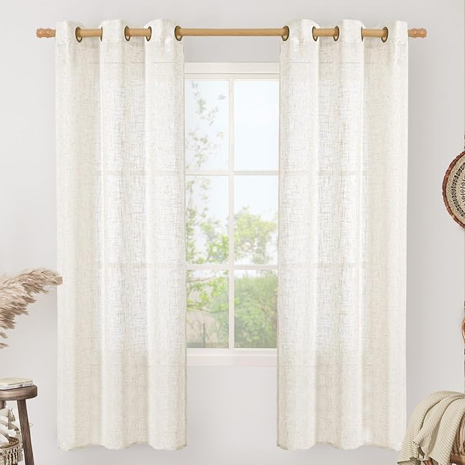 LAMIT Cream Linen Curtains 72 inches Long for Bedroom, Linen Textured Light Filtering Semi Sheer Bronze Grommet Natural Boho Drapes for Living Room, 2 Panels Set, 34 x 72 Inch-Ruum Studio Home