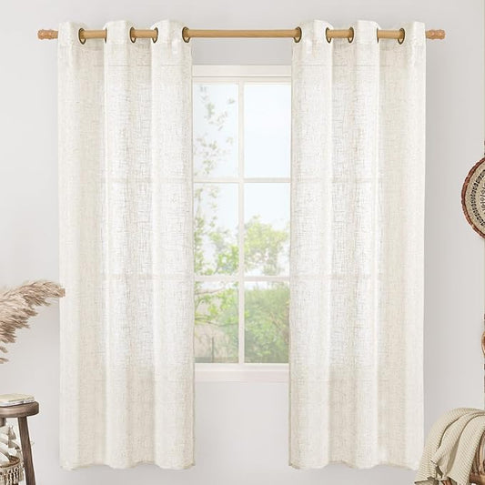 LAMIT Cream Linen Curtains 72 inches Long for Bedroom, Linen Textured Light Filtering Semi Sheer Bronze Grommet Natural Boho Drapes for Living Room, 2 Panels Set, 34 x 72 Inch-Ruum Studio Home