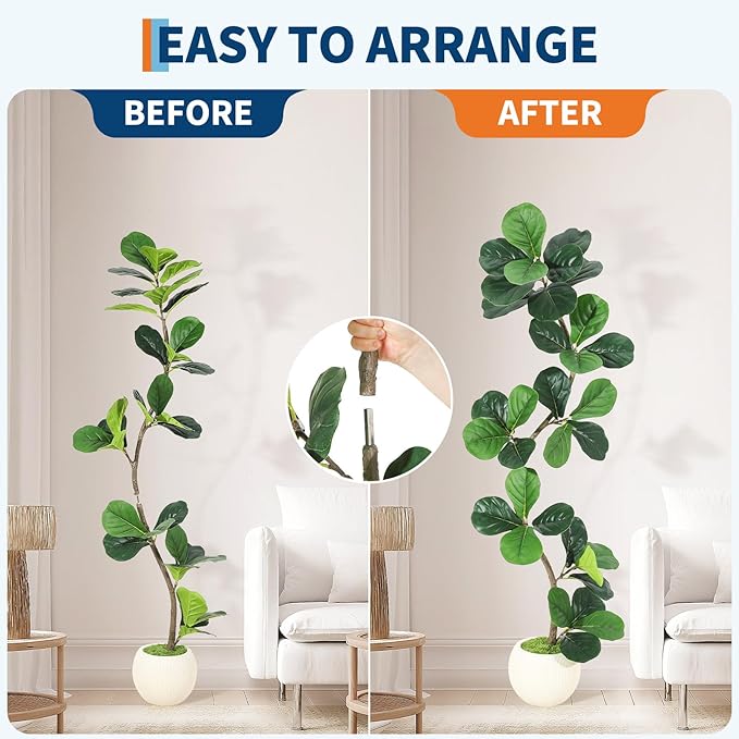 GarveeHome Fiddle Leaf Fig Artificial Tree with White Planter,5ft Faux Plants Indoor with Moss, Fake Rubber Tall Fake Floor Plant in Pot - Artificial Trees for Home Office Living Room Decor-Ruum Studio Home