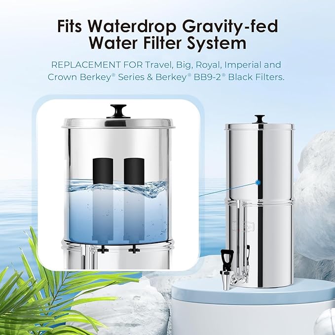 Waterdrop NSF/ANSI 42&372 Certified Water Filter, Replacement for Berkey® BB9-2® Black Filters, ProOne® or Alexapure® Gravity Water Filter System and Waterdrop King Tank Series, (Pack of 2)-Ruum Studio Home