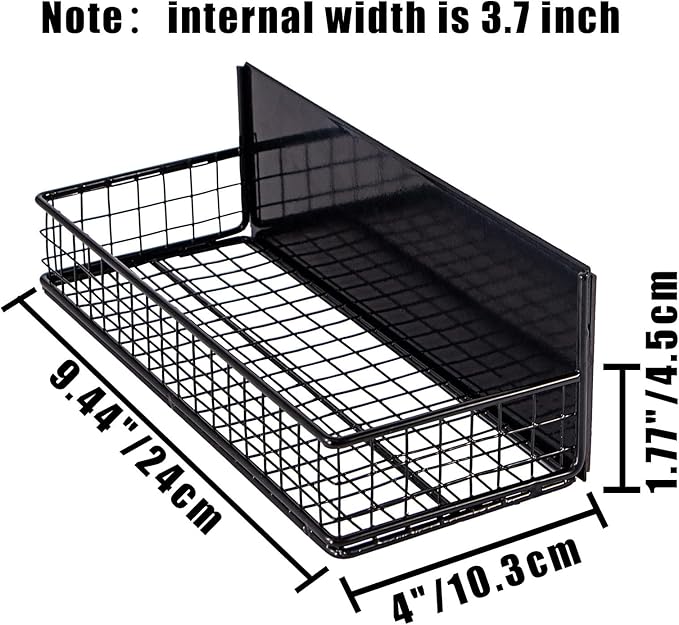 Magnetic Basket, Magnetic Shelf for Fridge, Magnetic Spice Rack for Refrigerator Magnetic Locker Organizer Holder for Office Kitchen Classroom Storage, Black-Low, 9.44" x 4" x 1.77"-Ruum Studio Home