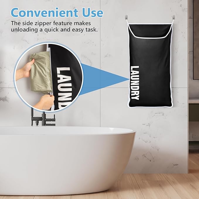 Hanging Laundry Hamper Bag XL 40x22", Space Saving over the Door Storage Bags, Behind the Door Hampers for Dirty Clothes & Wall Mounted Basket for Bathroom, Organizer for Small Room Spaces RV-Ruum Studio Home