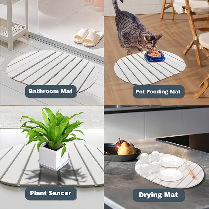 Large Stone Dish Drying Mats for Kitchen Counter, Quick Dry Absorbent Collapsible Dish Drying Mat,Diatomaceous Earth Mats for Dishes Bottles Cups,Match Any Countertop, Elliptical 24 * 16inch-Ruum Studio Home