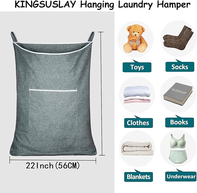 XL Large Hanging Laundry Hamper, Over the Door Laundry Bag with Zipper and Wide Open Top,Hanging Hamper for Storage Laundry, Clothes, Toys,36x 22 Inch, Heather Grey 2Pack.-Ruum Studio Home
