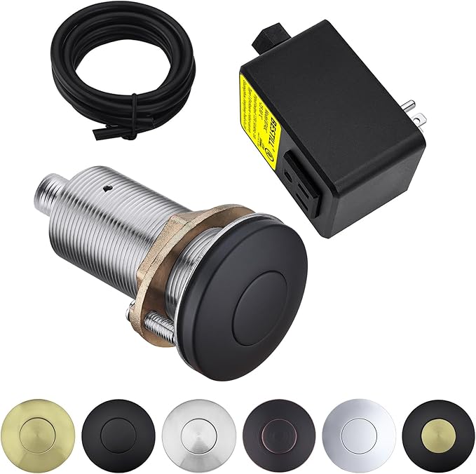 BESTILL Garbage Disposal Air Switch Kit - UL Listed, Brass 3.6" Long Push Button for Waste Disposer, Cordless Sink Top Switch Button, Matte Black, Compatible with all Garbage Disposals-Ruum Studio Home
