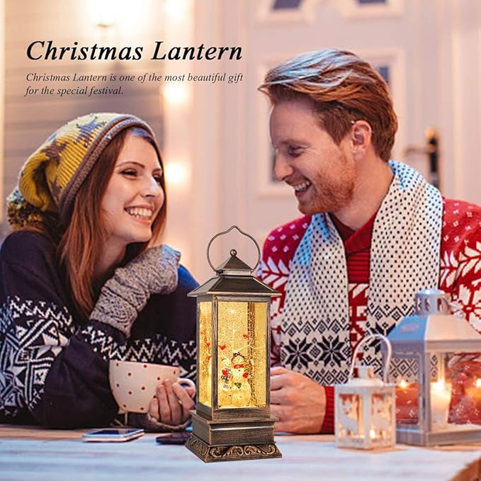 House & Garden Decoration,Christmas Lantern with 8 Pieces of Music,Sparkling Crystal Keep Circling Around The Snowman Families Music Box as a (Snowman Families)-Ruum Studio Home
