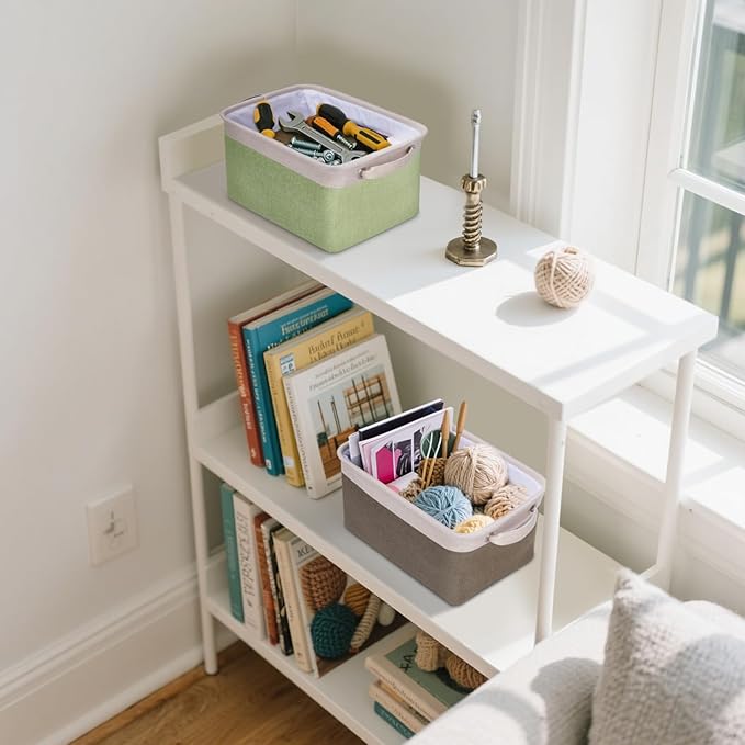 BALEINE 3 Pack Fabric Storage Bins for Shelves, Linen Storage Baskets for Organizing, Decorative Closet Bins for Clothes, Home (Navy Blue, 12"x8"x8")-Ruum Studio Home